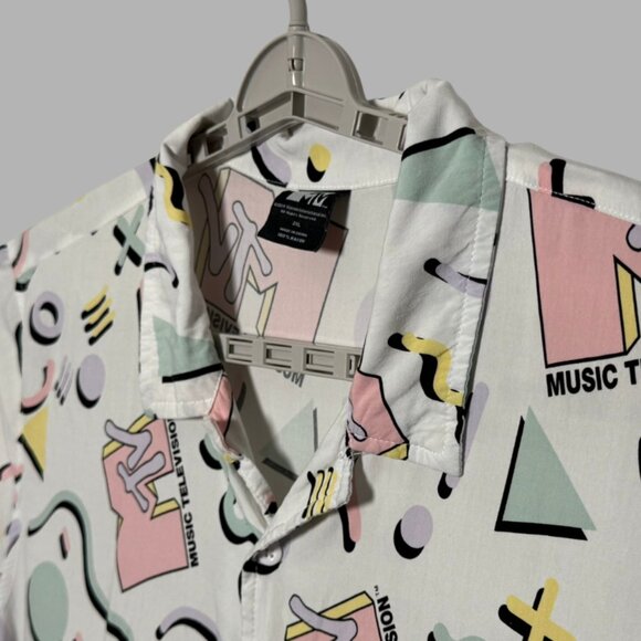 Vintage 80s/90s Print MTV Men’s 2XL Button Down Shirt - Picture 1 of 4
